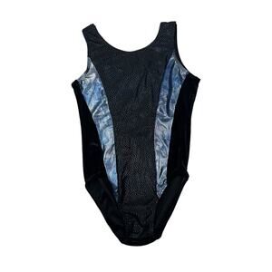 Destira Black & Blue Velour Girls Leotard